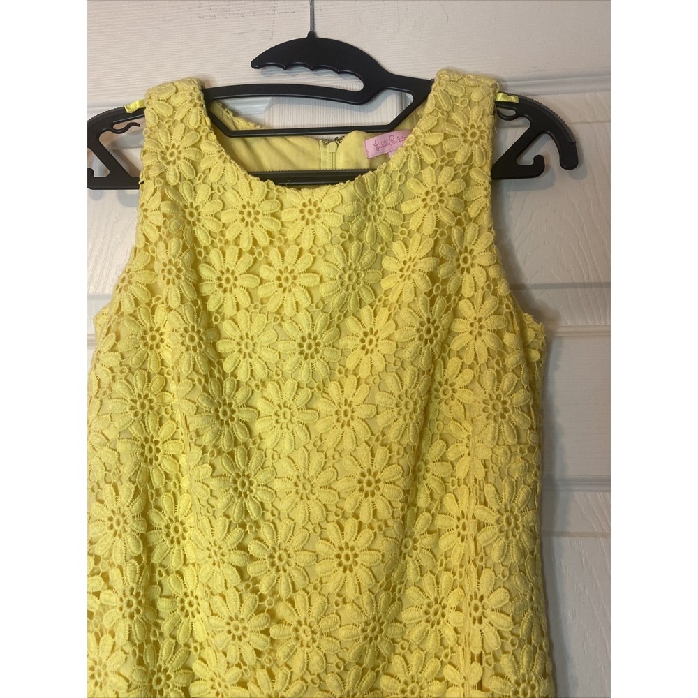 Lilly Pulitzer LELA Floral Daisy Crochet Lace Shift Dress Size 0 Yellow - Picture 2 of 7